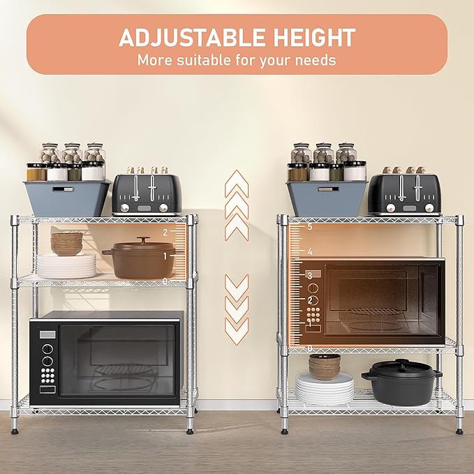 M MZG 750 lbs 3 Tier Storage Rack Metal Wire Shelving Unit, Storage Standing Shelf Organizer for Laundry Bathroom Kitchen Pantry Closet Garage Basement Utility Room, Chrome 13.8" D x 29.5" W x 35.5" H