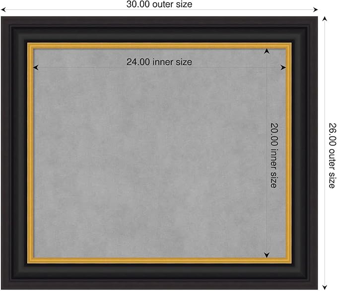 Amanti Art Black Framed Magnetic Board 26x30 Medium Vision Board for use with Magnets, 100% Metal Sheet to Display Items as Office Decor or for Home Organization in mudroom, Kitchen or Kids Room