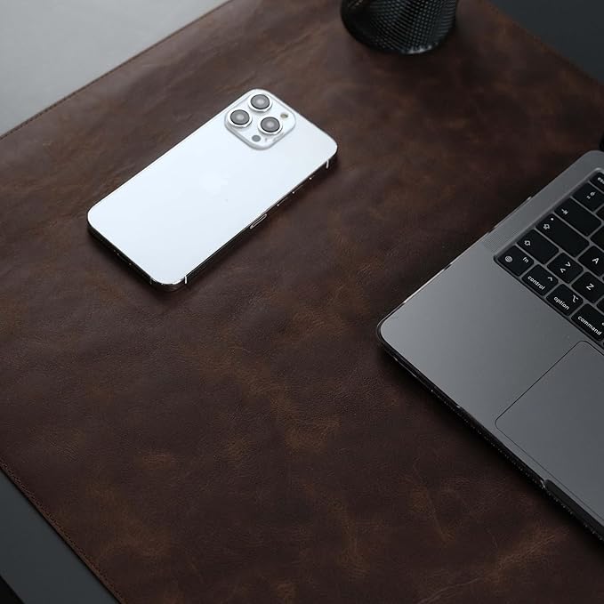 TORONATA Jersey Genuine Calfskin Leather Desk Pad, Office Desk Mat with Non-Slip Bottom, Smooth Surface for Mouse & Keyboard, Desk Protector (36x19 inches) (Dark Brown)