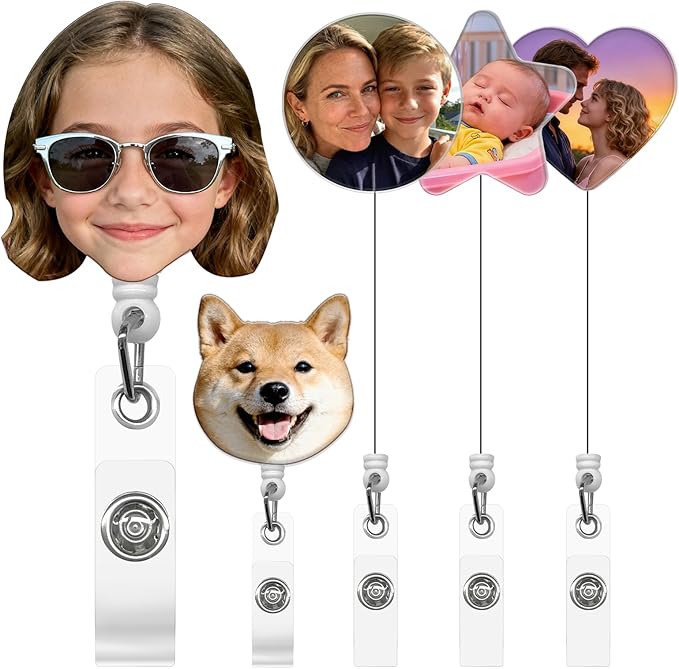 Custom Badge Reel Personalized Retractable ID Badge Holder with Your Photo Customized Photo Badge Reel for Nurse, Doctor, Teacher, Student, Office Worker Custom ID Badge Holder with Alligator Clip