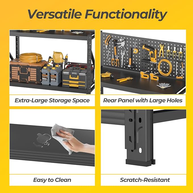 Storage Shelves with Pegboard,Heavy Duty Garage Shelving Units and Storage,Metal Shelving Adjustable Shelves,Garage Storage Rack,Industrial Utility Shelf For Kitchen,Pantry 47.2"H*47.09"W*19"D