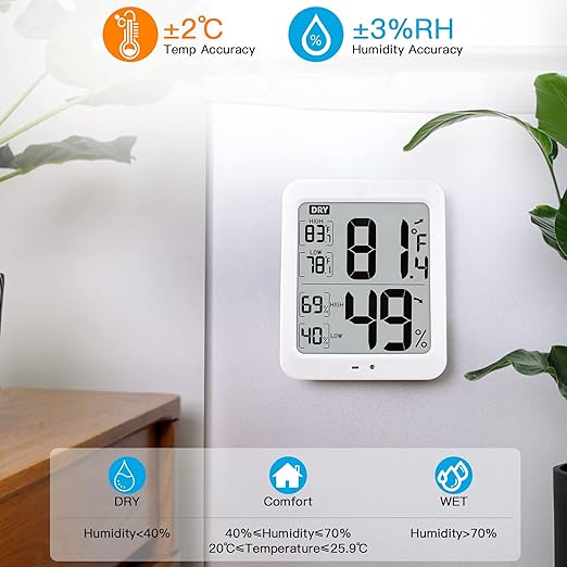 TXL Large Digital Hygrometer Indoor Thermometer with Humidity Gauge, Smart Room Temperature Humidity Sensor Monitor with Touch LCD Backlight for Home Office Warehouse Greenhouse Garden Wine Cellar