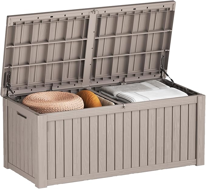 Decksplore 180 Gallon Outdoor Storage Box Waterproof Lockable Resin Deck Box Large, Patio Storage Bin for Pool Accessories Cushion Furniture, Garden Tools, UV-Resistant Outside Delivery Grey