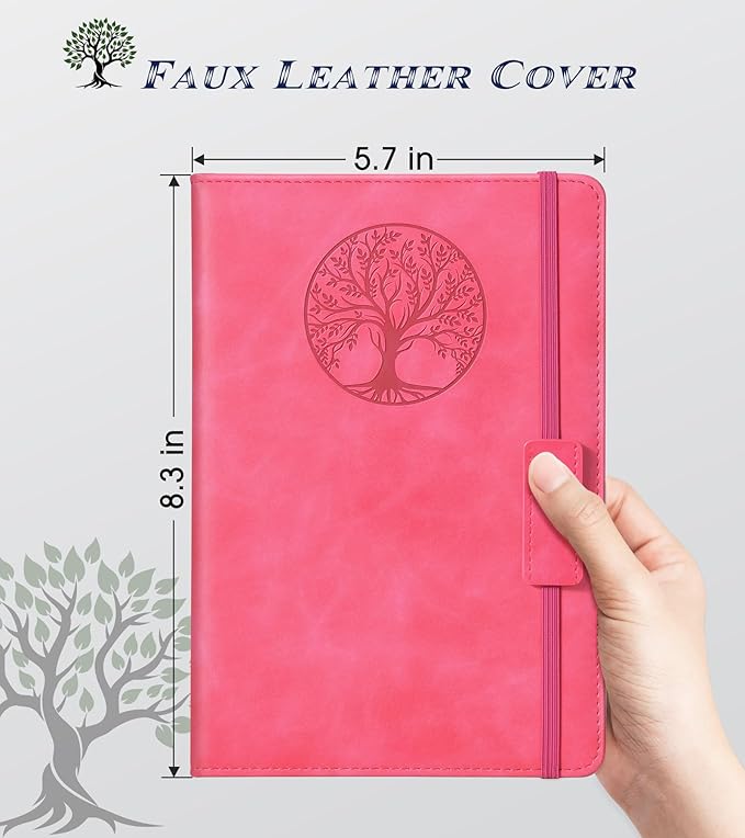 Biuwory Lined Journal Notebook for Women Men,256 Pages A5 Hardcover Leather Journals for Writing,Travel,Business,Work & School,College Ruled Notebooks for Note Taking,Diary Notepad 5.7"×8.3"(pink)