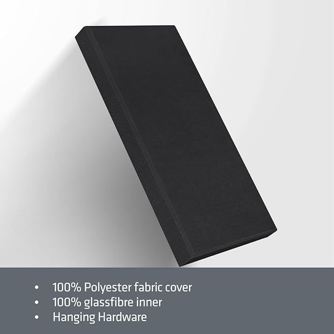 UMIACOUSTICS 4 PCS Acoustic Panels with Hanging Bracket, 2” Thick Fiberglass Sound Proof Panels Removable for Studios, Office, Home Theater Ceiling or Wall- Black