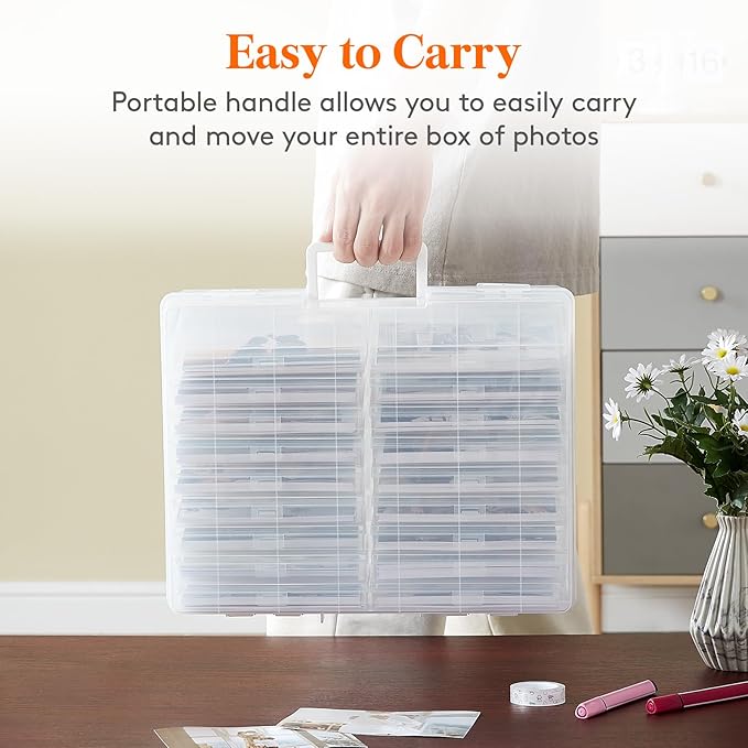 Lifewit 4x6 Photo Storage Box, 18 pcs Inner Photo Case with Lids, Clear Photo Organizers with 1 Sheet Label Sticker, Plastic Craft Storage Box for Seeds Sticker Cards Pictures Stamps Office Supplies
