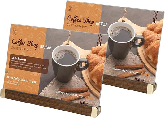 8.5 x 11 Menu Holder, Acrylic Table Menu Stand, Classic Wooden Sign Holder, Double Sided Display Table Top Paper Holder, for Bar, Cafe, Restaurant, Store, Certificate, Document (Vertical, 2pack)
