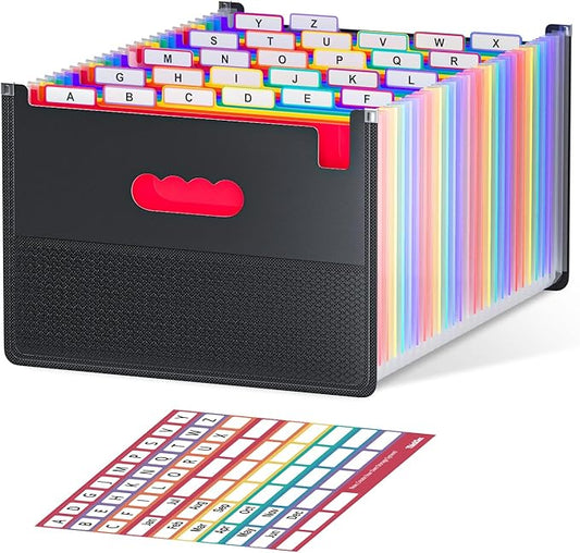 ThinkTex 26-Pocket Accordion File Organizer, Upright & Open Top, A–Z Colorful Tabs, High Capacity Expanding File Folder, Letter/A4 Size Essentials for School, Home, and Office