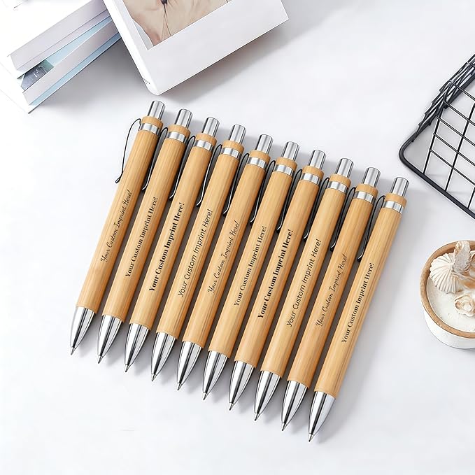 Auto-aAtend Personalized Bamboo Pens with Name Logo Text Custom Bamboo Wooden Pen Retractable Black Ink 1mm Ballpoint Pen for Writting Office Gifts