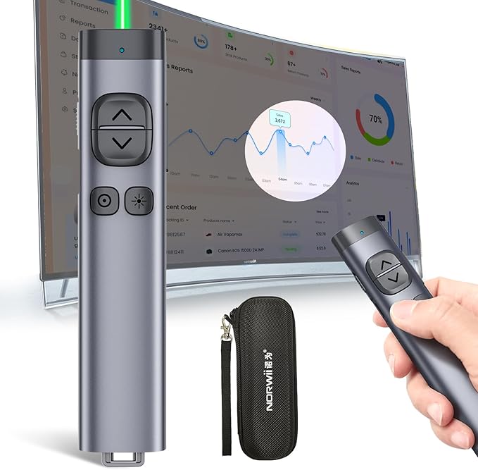 Norwii N97s TV Screen Presentation Clicker for powerpoint presentations, powerpoint clicker, Presentation Remote, Bluetooth Wireless Presenter, Digital Pointer for TV Screen Under Win/Mac