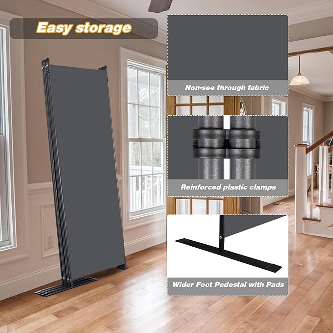 CHOSENM Room Divider, 6 Panel Folding Privacy Screens with Wider Support Feet, 6 Ft Portable Room Partition for Room Separator, 132" W X 71" H, Grey