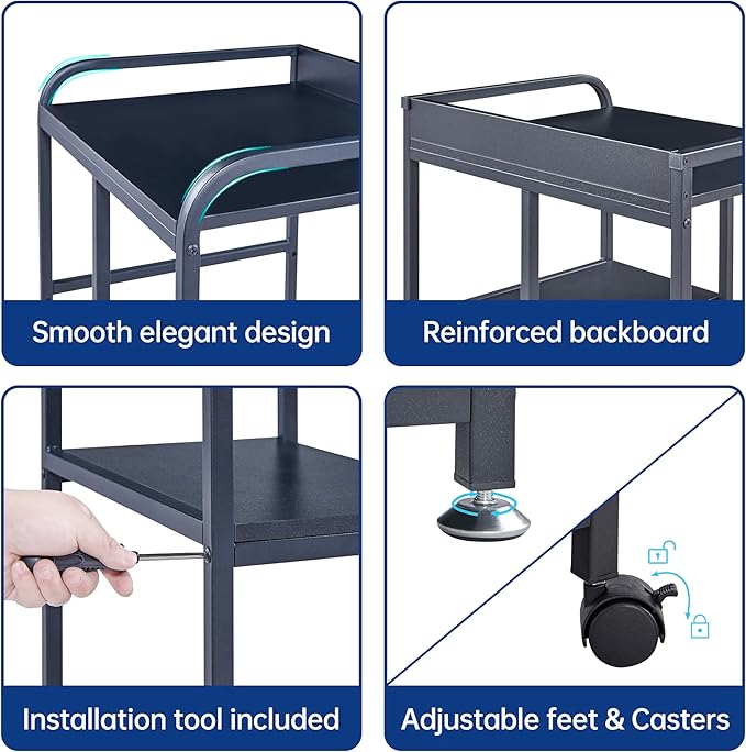 Fannova Printer Stand with Storage Shelf for Home Office Organization, 22 x 18 Inch Large Printer Table with Wheels, Shredder Stand, CPU Stand, Rolling Cart for Host Computer, PC Tower, Desktop- Black