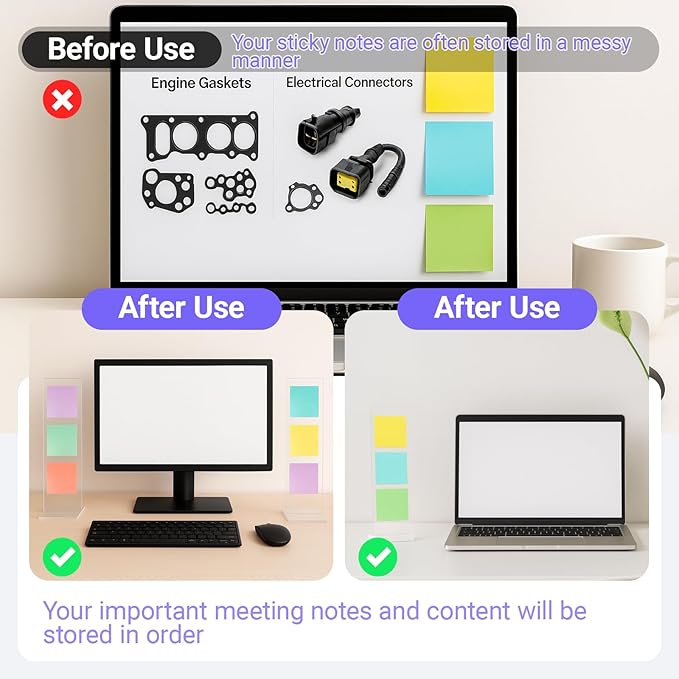 Removable Sticky Note Holder, Acrylic Desktop Memo Message Board, Transparent Portable Monitor Memo Stand for Any Computer and Laptop (2*Board+2*Base)