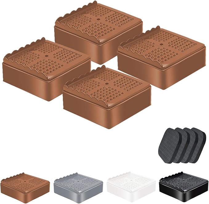 shouwuhho Furniture Risers, 4 Pack Bed Risers with Non-Slip Grip and Heavy Duty Support, 1 Inch 2 Inch 3 Inch 4 Inch Height Lift for Couch, Sofa, Table, Desk, Chair, Refrigerator - Brown, 1 Inch