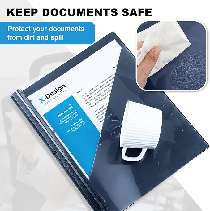 Teling 48 Pcs Clear Front Report Covers with 3 Prongs, Plastic Navy Blue Presentation Folders Bulk with 3 Pockets for A4 and Letter Size Paper, 90 Sheet Capacity, Document Covers for School Business