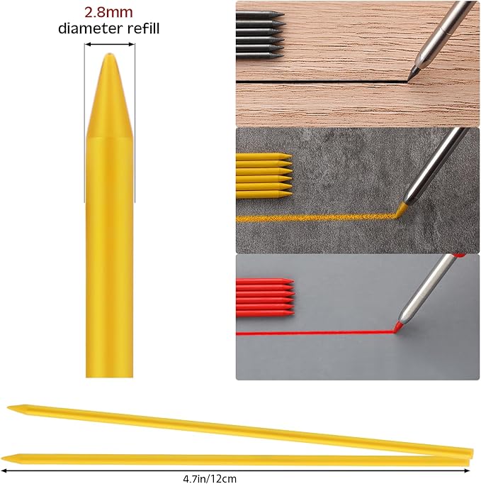 Zhehao 120 Pieces 2.8 mm Carpenter Pencils Lead Refills HB Refill for Construction Pencils Refills Mechanical for Writing Drawing Drafting Woodworking Construction(Black, Red, Yellow)