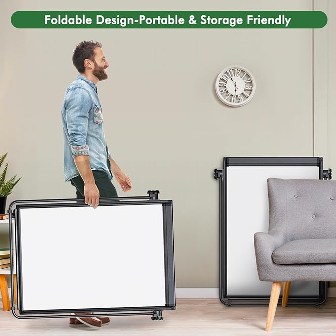 Stand White Board Magnetic 40 x 28 inches Dry Erase Board Double Sided Height Adjustable Flip Chart Easel with Flipchart Hooks for Teaching Presentation Meeting, Black