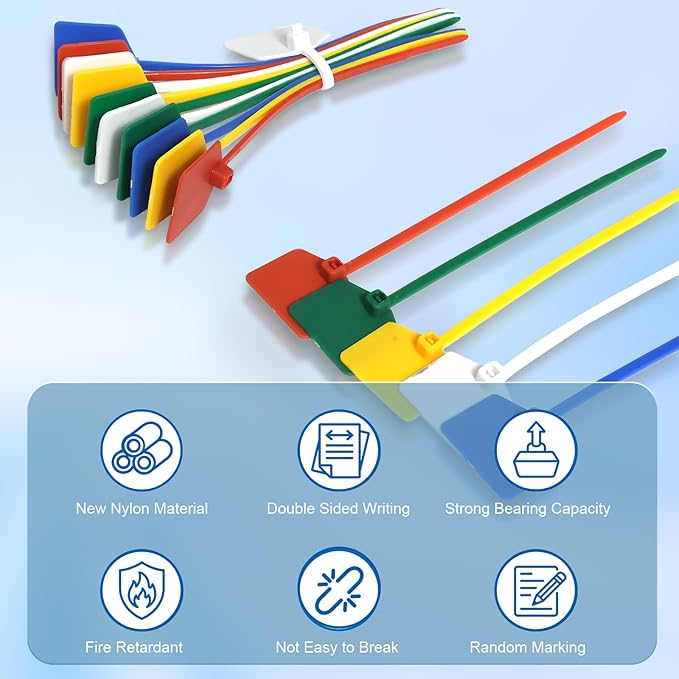 4 in Marker Nylon Cable Ties, Plastic Water Proof Tags, Self-Locking Written-on Cable Marker, Security Seals Label for Cabling, Wire Marking Label, Shipping Hanging Tags - Red/ 100pcs