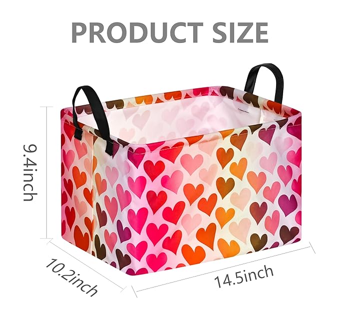 FUULOXE Rectangular Valentines Basket Storage Bin for Shelves Girls Gifts Baskets Foldable Box with Handles for Home Office Car Dormroom Valentine's Day Party Supplies