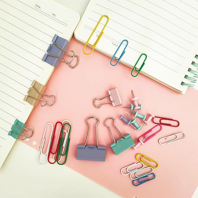 664 Pcs Paper Clips and Binder Clips Kit Assorted Sizes Colored Office Clips Set Small Medium Large Push Pin for Office and School Supplies