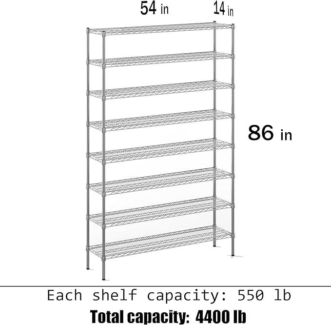 Regal Altair 14" Deep x 54" Wide x 86" Height Wire Shelving Kit | 8-Tier | NSF Commercial Storage Rack Unit
