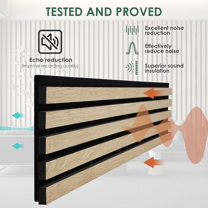 VallisCo 4-Piece Wood Slat Acoustic Panels for Stylish Interior Decor & Noise Reduction - 94.5" x 7.87" 3D Solid Wood Wall Panels for Ceiling and Wall, Covers 20.66 Sq Ft, White Oak