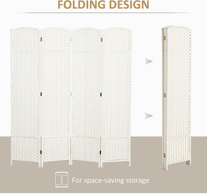 HOMCOM Room Divider, 4 Panel Folding Privacy Screen, 5.6' Tall Freestanding Wall Partition for Home Office, Bedroom, White