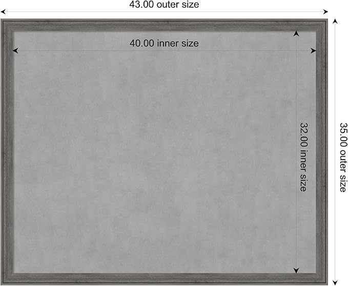 Amanti Art Grey Framed Magnetic Board 35x43 X-Large Vision Board for use with Magnets, 100% Metal Sheet to Display Items as Office Decor or for Home Organization in mudroom, Kitchen or Kids Room