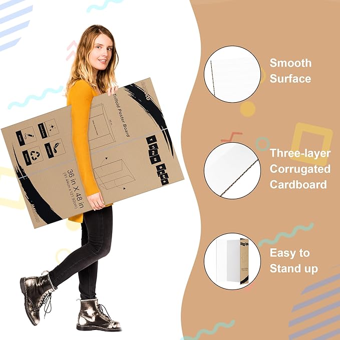 HAUTOCO 36'' x 48'' Trifold Poster Board 4 Pack Large Tri Fold Project Boards White Corrugated Presentation Cardboard for Science Fairs, School Projects, Event Displays, Business