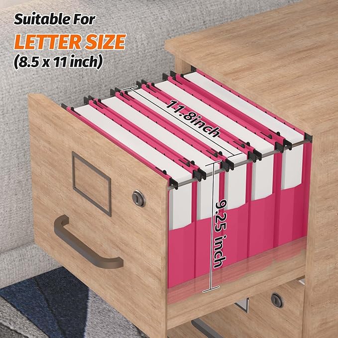 Shutex Extra Capacity Plastic Hanging File Folders,12 Pack Reinforced Expanding Hang Folder Letter Size,Accordian Pocket,Heavy Duty 2 Inch Expansion, Hard Hanging Folder Organizer for Office Home,Pink