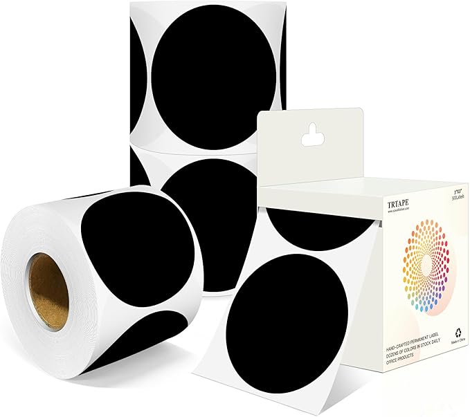 3 Inch Round Colored Dot Stickers, 2000 PCS, 4 Rolls in Dispenser Box - Black Circle Color Coding Labels Dot Labels for Office, Home, Inventory Organizing
