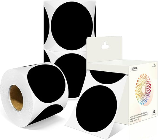 3 Inch Round Colored Dot Stickers, 2000 PCS, 4 Rolls in Dispenser Box - Black Circle Color Coding Labels Dot Labels for Office, Home, Inventory Organizing