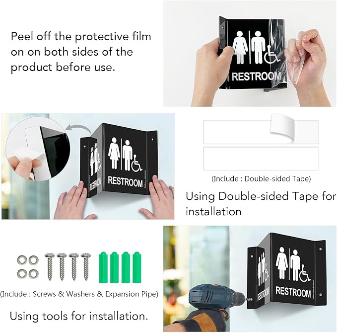 Faittoo Restroom Sign, Bathroom Signs, (2 Pack) 6 x 8 Inches Acrylic Sign, for Office or Business Bathroom and Toilet Door or Wall Decor, Indoor Outdoor Use, Black (Men and women with Handicap)