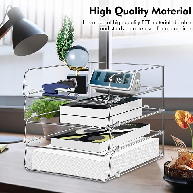 Lunmore Stackable Paper Trays, 4 Tier Desk File Organizer, Document Letter Tray for Office Supplies, Magazine