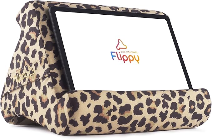 Flippy Original Tablet Pillow Stand & iPad Holder, Gift for Book Lovers & Readers, Multi-Angle Stand with Storage for Lap, Desk & Bed, Compatible with Kindle, Fire, iPad & Samsung, Def Leopard