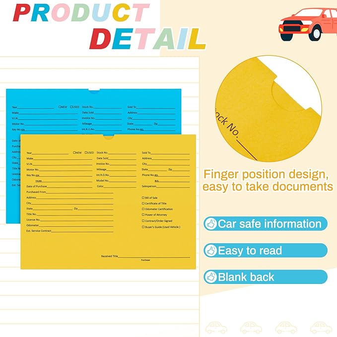 120 Pcs 9 x 12 In Vehicle Dealer Jackets for Car Sales 32lb Colored Printed Deal Envelopes Dealership Supplies File Jackets Automotive Folders for Car Dealerships(Colorful)