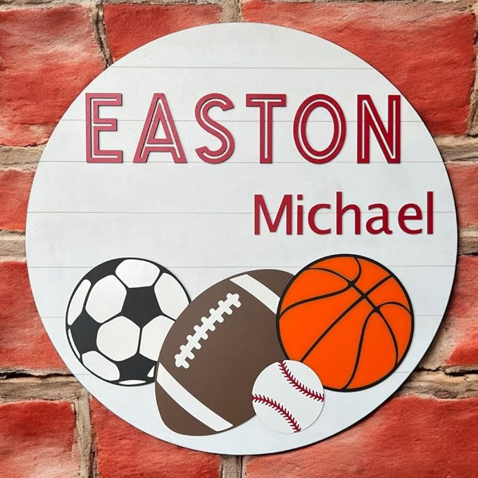 Baby Shower Sign, Newborn Nursery Decor, Kids sports Sign, Boys Room wall decor, Home Decor for nursery, Baby boy Gift, Newborn Gift (Sports Sign)