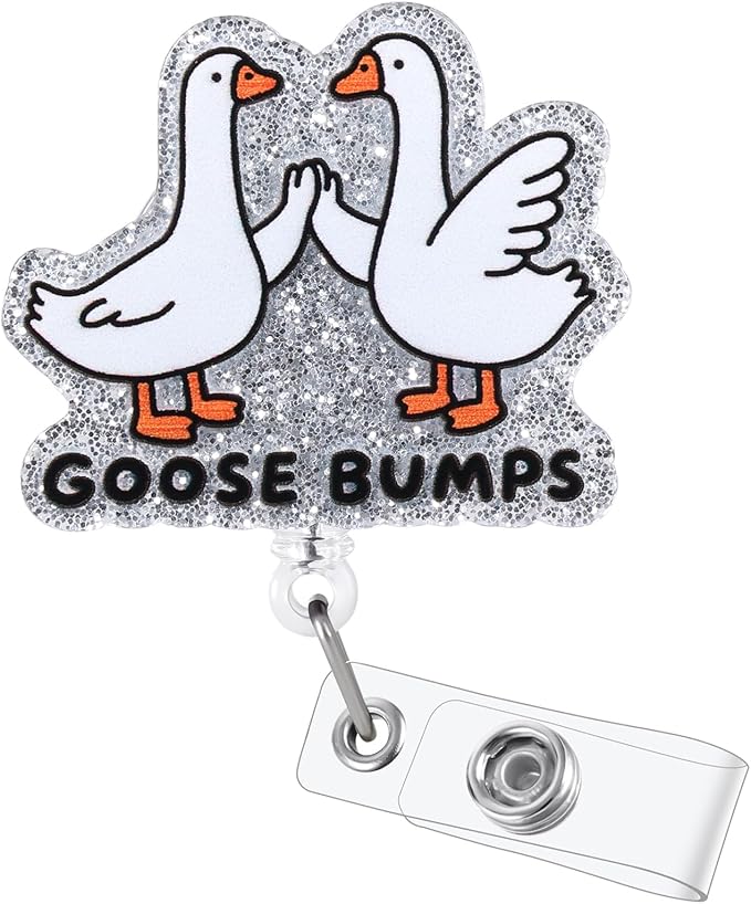 Goose Bumps Funny Nurse Badge Reel, Retractable ID Card Badge Holder, Name Tag Work Badge Clip for Pediatric CCLS MA RN LPN CNA MA ER Night Shift Nurse Nursing Student Doctor, Psychologists Gifts