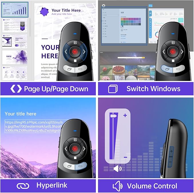 2 in 1 Type C USB Presentation Clicker with Carry Bag, Wireless Presenter Remote PowerPoint Clicker for Computer Presentations, Slide Advancer for Mac Laptop