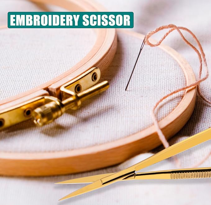Cross Edge Spring Scissors 5 Inch straight Stainless-Steel Precision Eyebrow & Eyelash Shaping Trimming Scissor, Best for Squeeze Scissors, Embroidery & Knitting Micro Tip Craft (Gold Glitter Black)