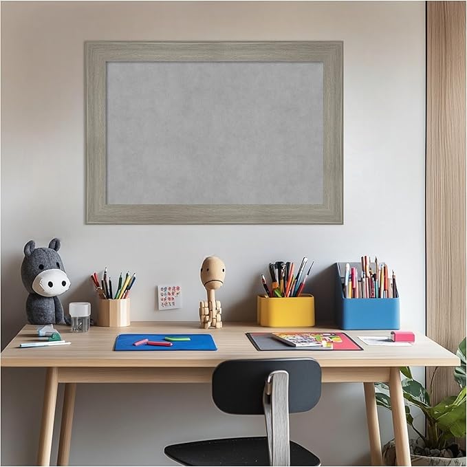 Amanti Art Grey Framed Magnetic Board 20x28 Medium Vision Board for use with Magnets, 100% Metal Sheet to Display Items as Office Decor or for Home Organization in mudroom, Kitchen or Kids Room