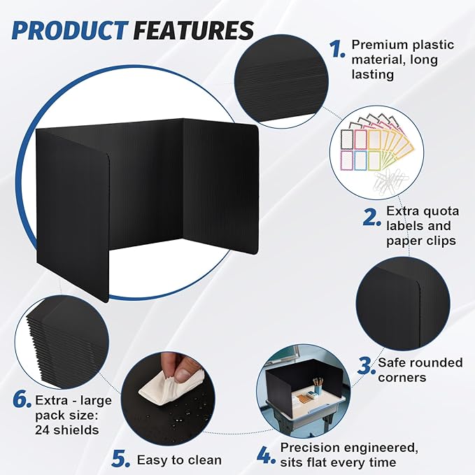 ZYINOZOC 2 Pack Desk Dividers for Students,3-Fold Privacy Screens,Testing Dividers for Classroom Waterproof,Plastic Easy Clean Privacy Shields for Student Includes Extra Labels