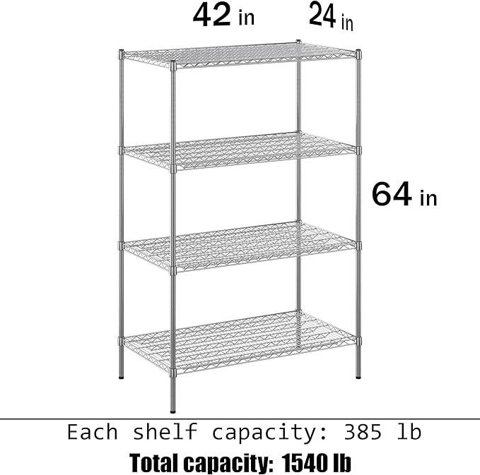 Regal Altair 24" Deep x 42" Wide x 64" Height Wire Shelving Kit | 4-Tier | NSF Commercial Storage Rack Unit