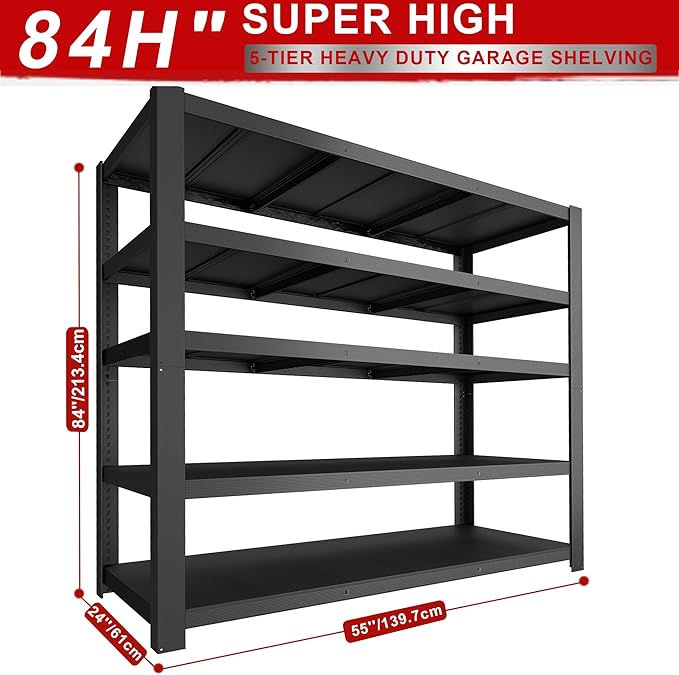 ZEUKMXOO 84" H Garage Shelving,Storage Shelves 3050LBS Heavy Duty Storage Shelves,Adjustable Metal Shelving,for Garage,Warehouse,Basement,Pantry 84" H x 55" W x 24" D