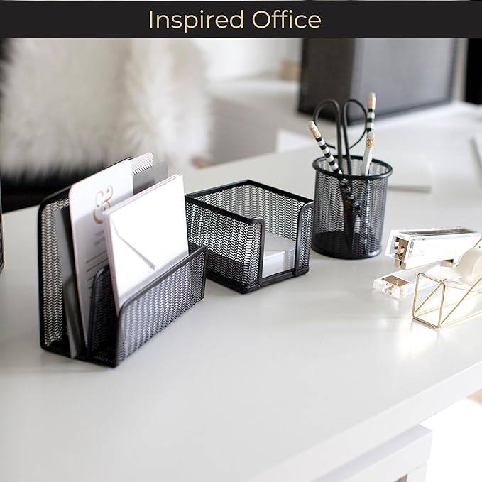 BLU MONACO Black Metal Mesh Letter Sorter | 3-Slot Mail Organizer for Desk, Office & Home | Vertical File & Envelope Holder with Non-Slip Base | Space-Saving Desktop Mail Organizer