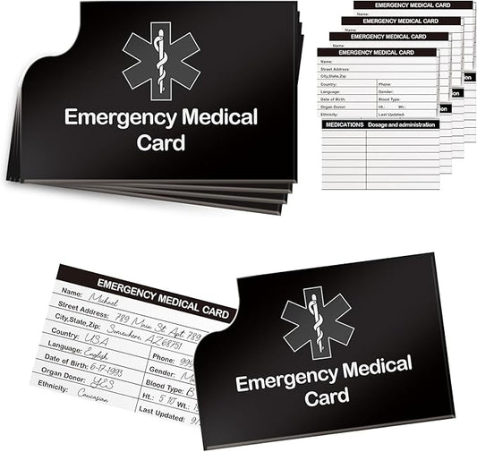 4 Pack Emergency Medical Information Id Card Red Medical Condition and Emergency Contact Id Wallet Card Medical Alert Wallet Card Pocket Size Medication List and Medical Cards for Caretakers (Black)