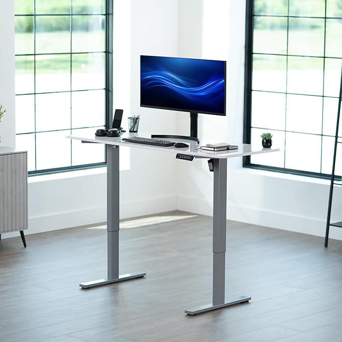 VIVO Electric Dry Erase 60 x 24 in Standing Desk, Memory Height Adjustment, 1B Series, Holds 220 lbs, Whiteboard Top Gray Frame, DESK-KIT-1G6WE