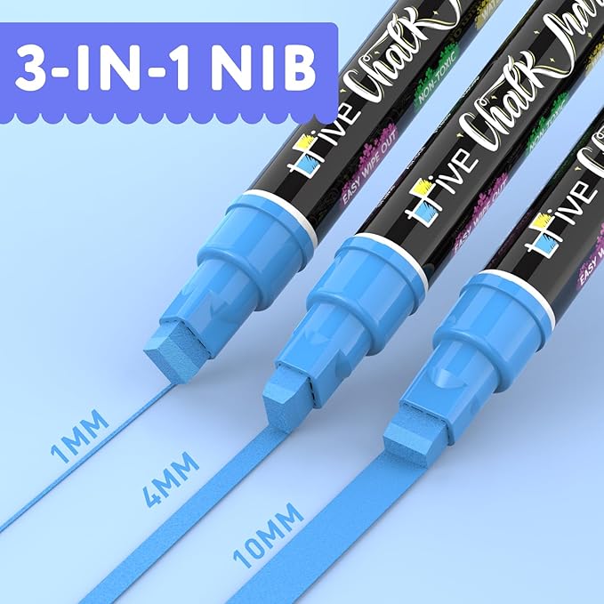 TFIVE Blue Liquid Chalk Markers - 2 Pack Jumbo Chalk Pens with 10mm 3 in 1 Nib Wide Tips, Dry & Wet Erase Marker Pens for Glass, Chalkboard, BlackBoard, Windows, Calendar, Pumpkin, Mirror