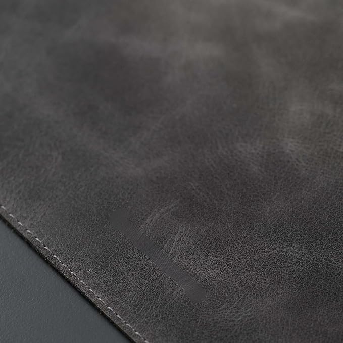 TORONATA Jersey Genuine Calfskin Leather Desk Pad, Office Desk Mat with Non-Slip Bottom, Smooth Surface for Mouse & Keyboard, Desk Protector (14.6x31.5 inches) (Gray)