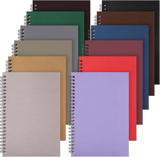 Leelosp 12 Pack Small Spiral Notebook A5 Lined College Ruled Spiral Journal Notebook 5.5 x 8.3 Inch Kraft Cover, 120 Pages for Work Students Office Business(Dark Color)